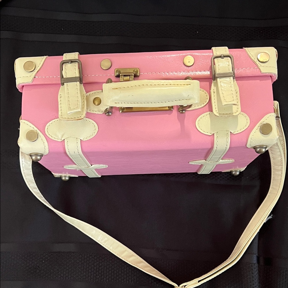 Pink and Cream Structured Crossbody Trunk Bag